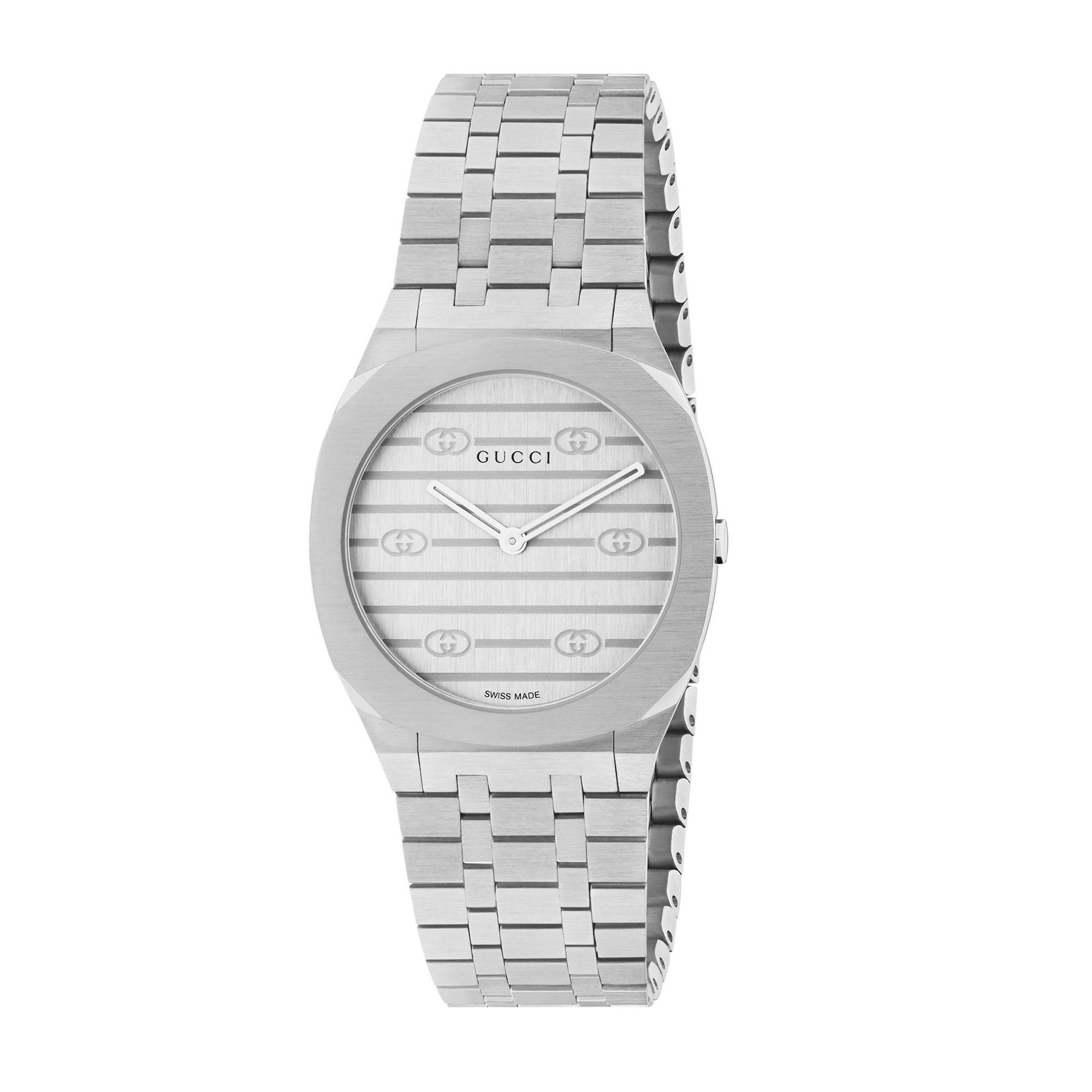 Elegant Gucci 25H Silver Ladies' Watch - YA163501 with stylish stainless steel bracelet.