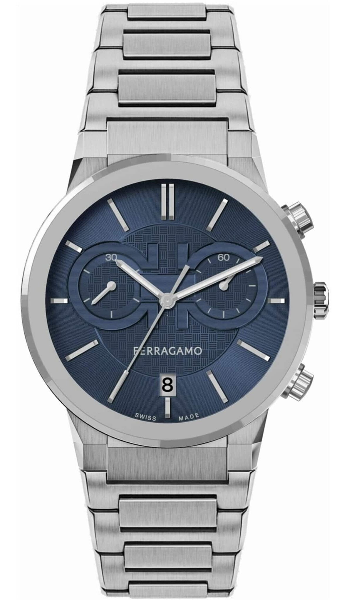 Salvatore Ferragamo Sapphire Chrono Blue Dial Silver Steel Strap Watch for Men - SFME01123