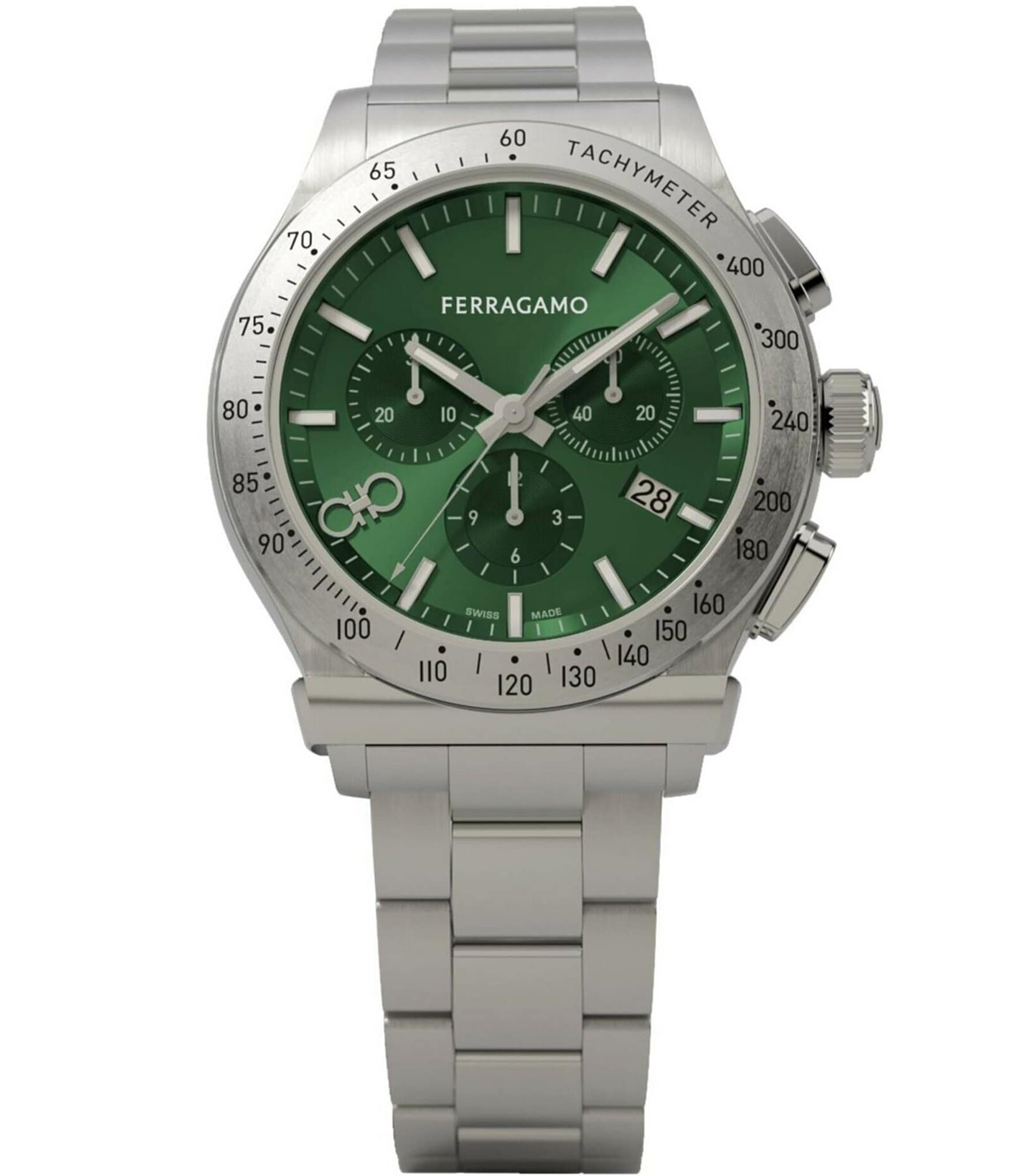 Salvatore Ferragamo 1927 Chrono Green Dial Silver Steel Strap Watch for Men - SFKZ00423