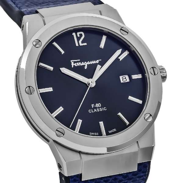 Salvatore Ferragamo F-80 Classics Blue Dial Blue Leather Strap Watch for Men - SFDT00719