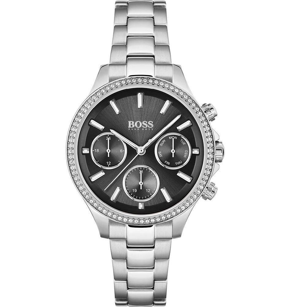 Hugo Boss Women's 1502593 Pandora Silver-Tone Stainless Steel Watch with Black Dial