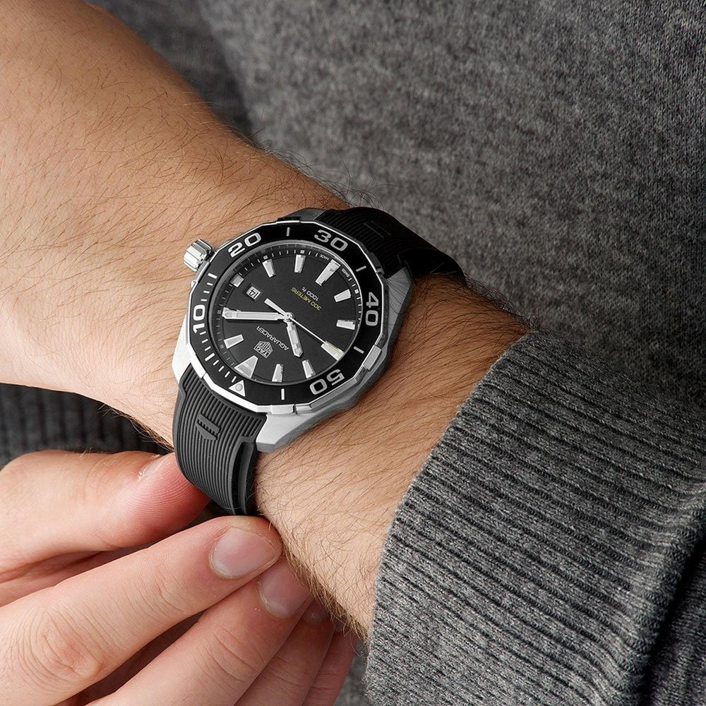 Tag Heuer Aquaracer Quartz Black Dial Black Rubber Strap Watch for Men -  WAY101A.FT6141