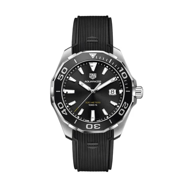 Tag Heuer Aquaracer Quartz Black Dial Black Rubber Strap Watch for Men -  WAY101A.FT6141
