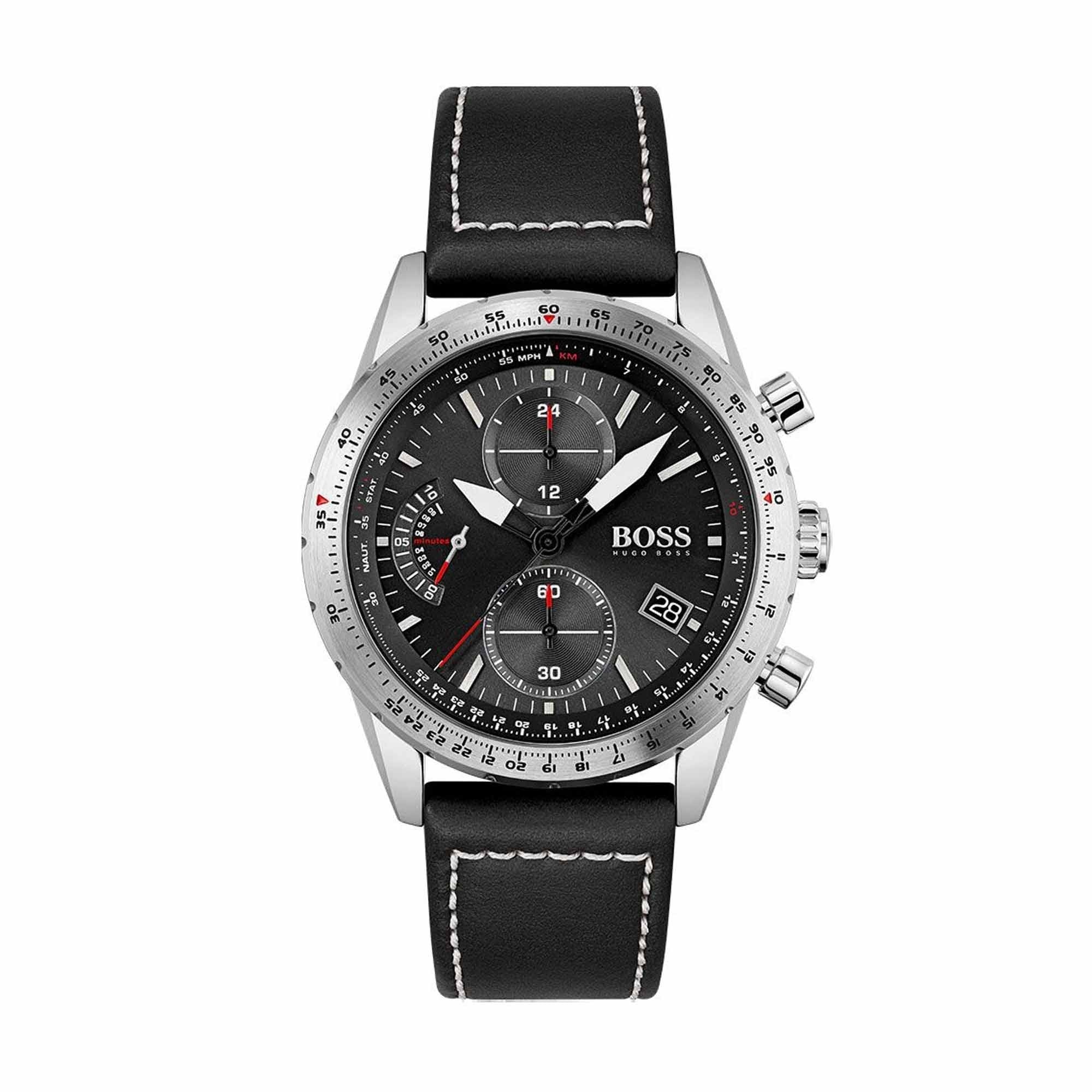 Hugo Boss Men's 1513853 Chronograph Pilot Edition Watch with Black Leather Strap