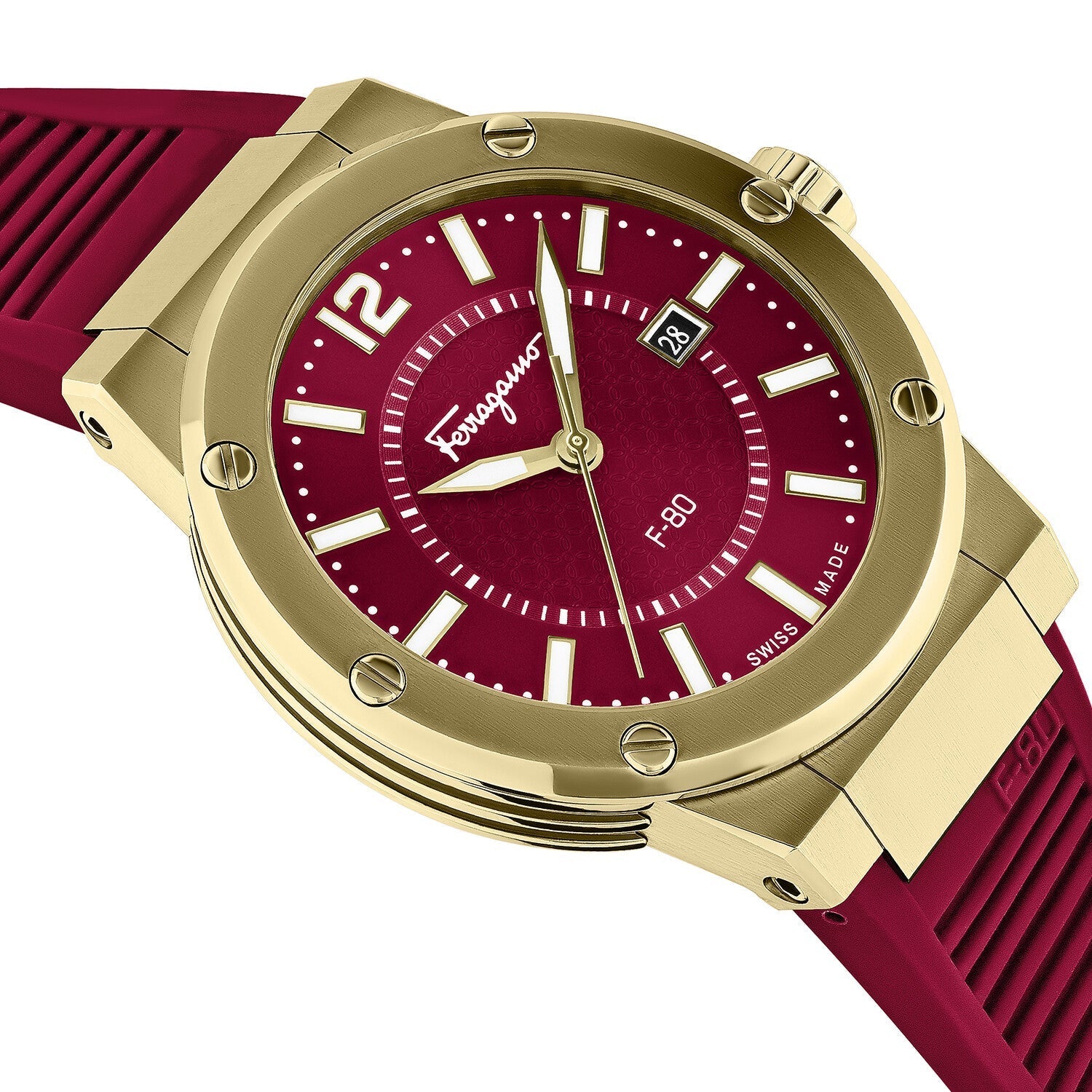 Salvatore Ferragamo F-80 Classic Red Dial Red Rubber Strap Watch for Men - SFHY02422