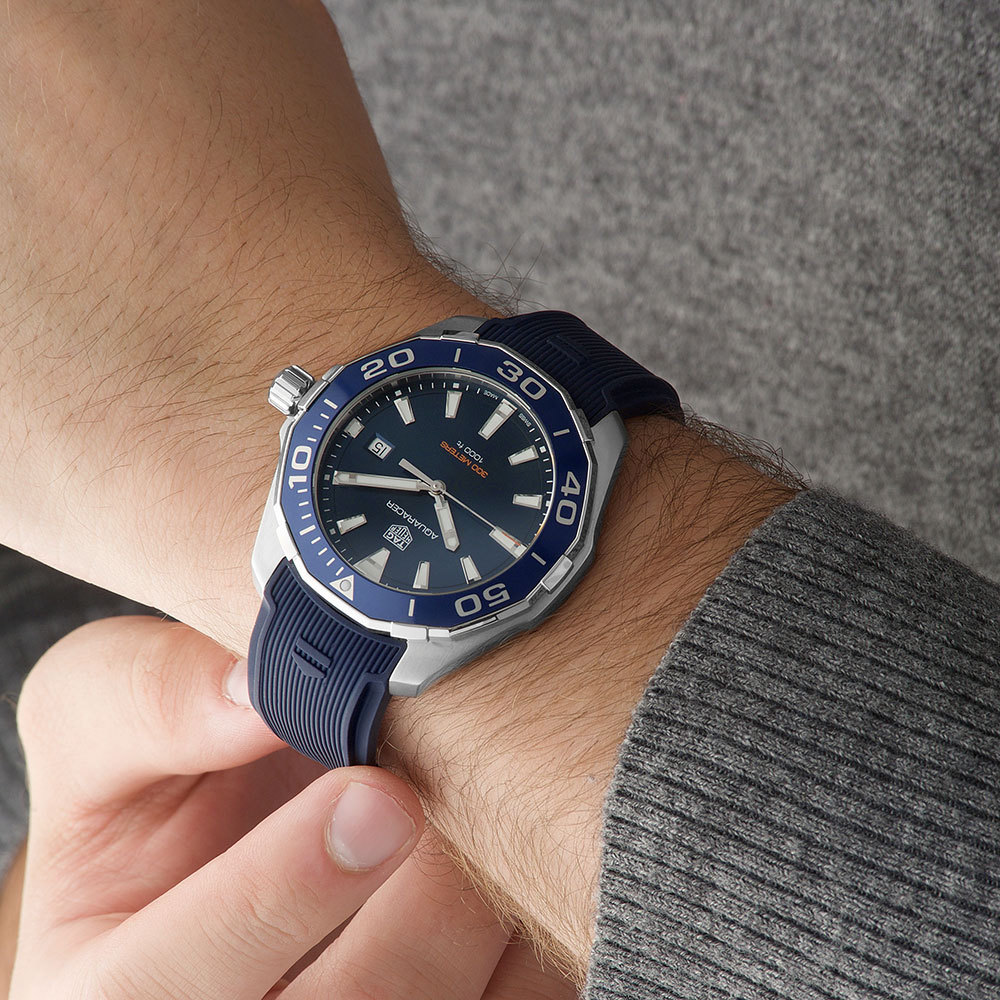Tag Heuer Aquaracer Quartz Blue Dial Blue Rubber Strap Watch for Men -  WAY101C.FC6153
