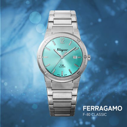 Salvatore Ferragamo F-80 Classic Tiffany Blue Dial Silver Steel Strap Watch for Men - SFDT02323