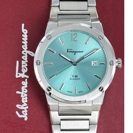 Salvatore Ferragamo F-80 Classic Tiffany Blue Dial Silver Steel Strap Watch for Men - SFDT02323