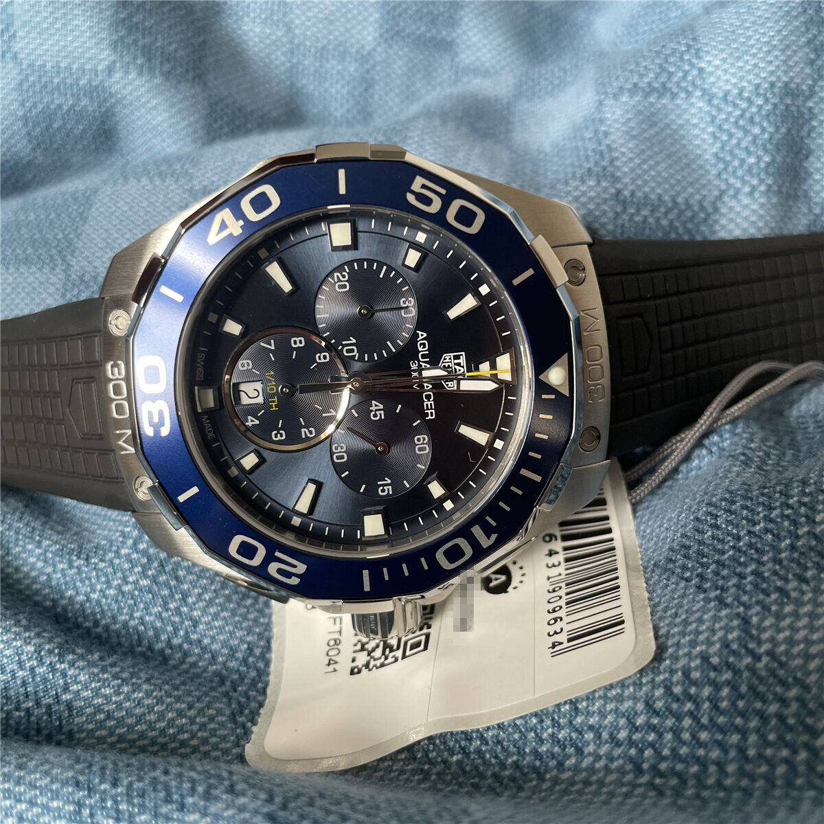 Tag Heuer Aquaracer Chronograph Blue Dial Black Rubber Strap Watch for Men - CAY111B.FT6041