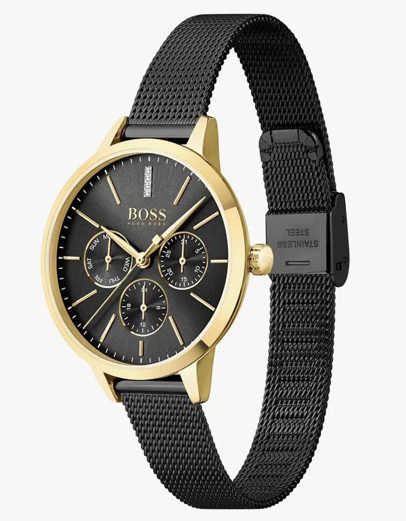 Hugo Boss Women's 1502601 Symphony Gold-Tone and Black Mesh Bracelet Watch