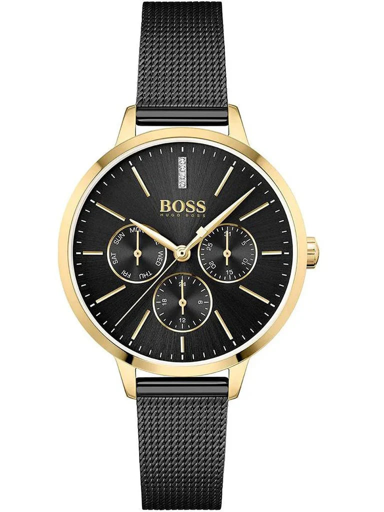 Hugo Boss Women's 1502601 Symphony Gold-Tone and Black Mesh Bracelet Watch