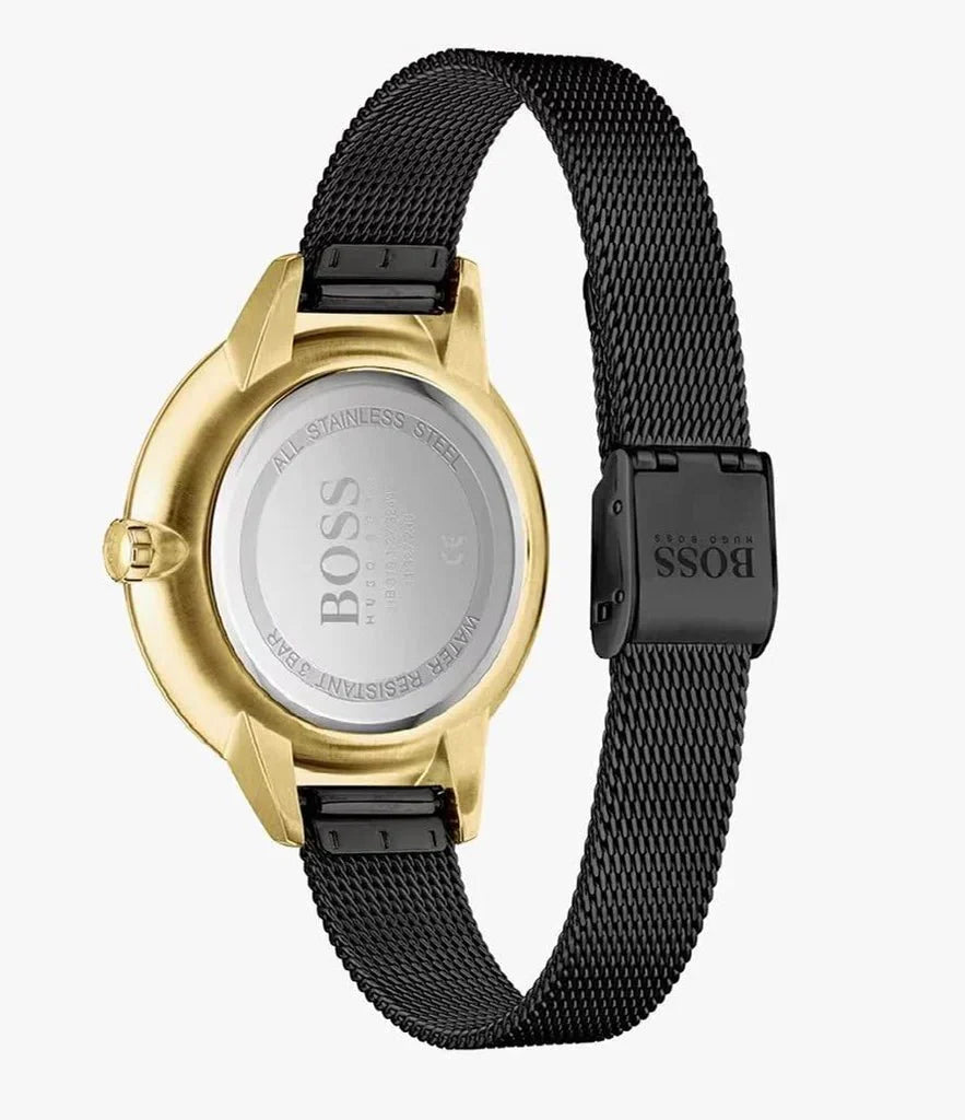 Hugo Boss Women's 1502601 Symphony Gold-Tone and Black Mesh Bracelet Watch