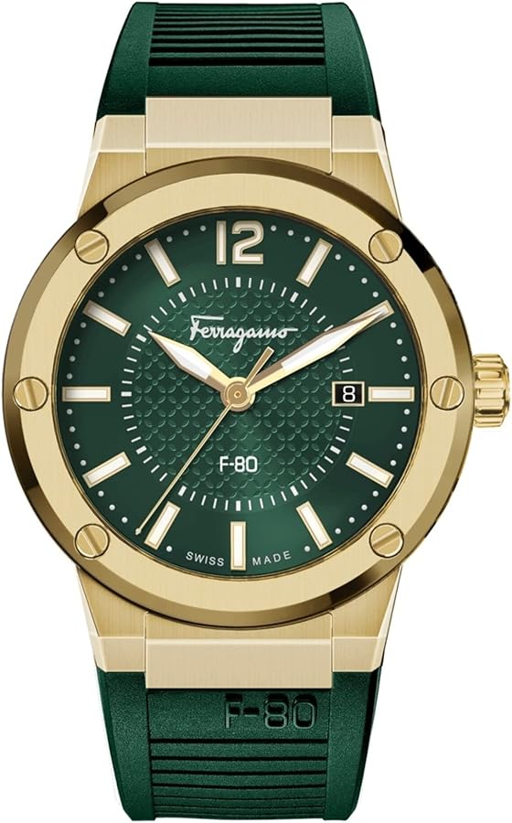 Salvatore Ferragamo F-80 Green Dial Green Rubber Strap Watch for Men - SFHY02022