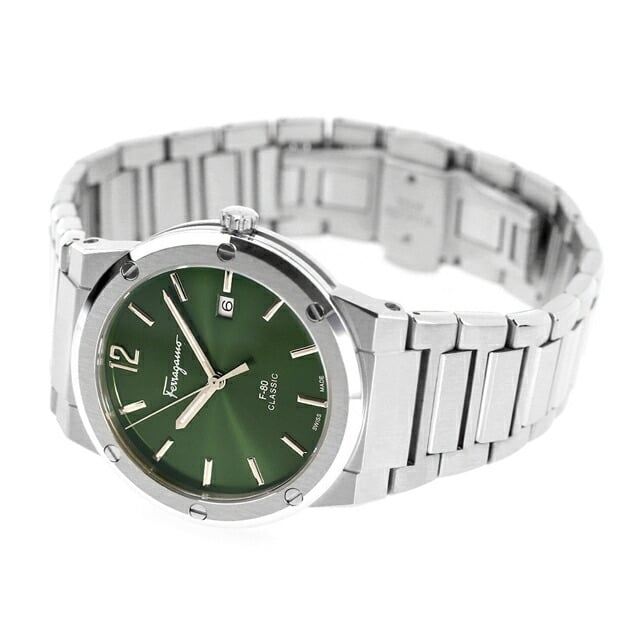 Salvatore Ferragamo F-80 Classic Green Dial Silver Steel Strap Watch for Men - SFDT02123