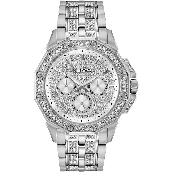 Bulova Crystal Men's Silver Watch 96C134