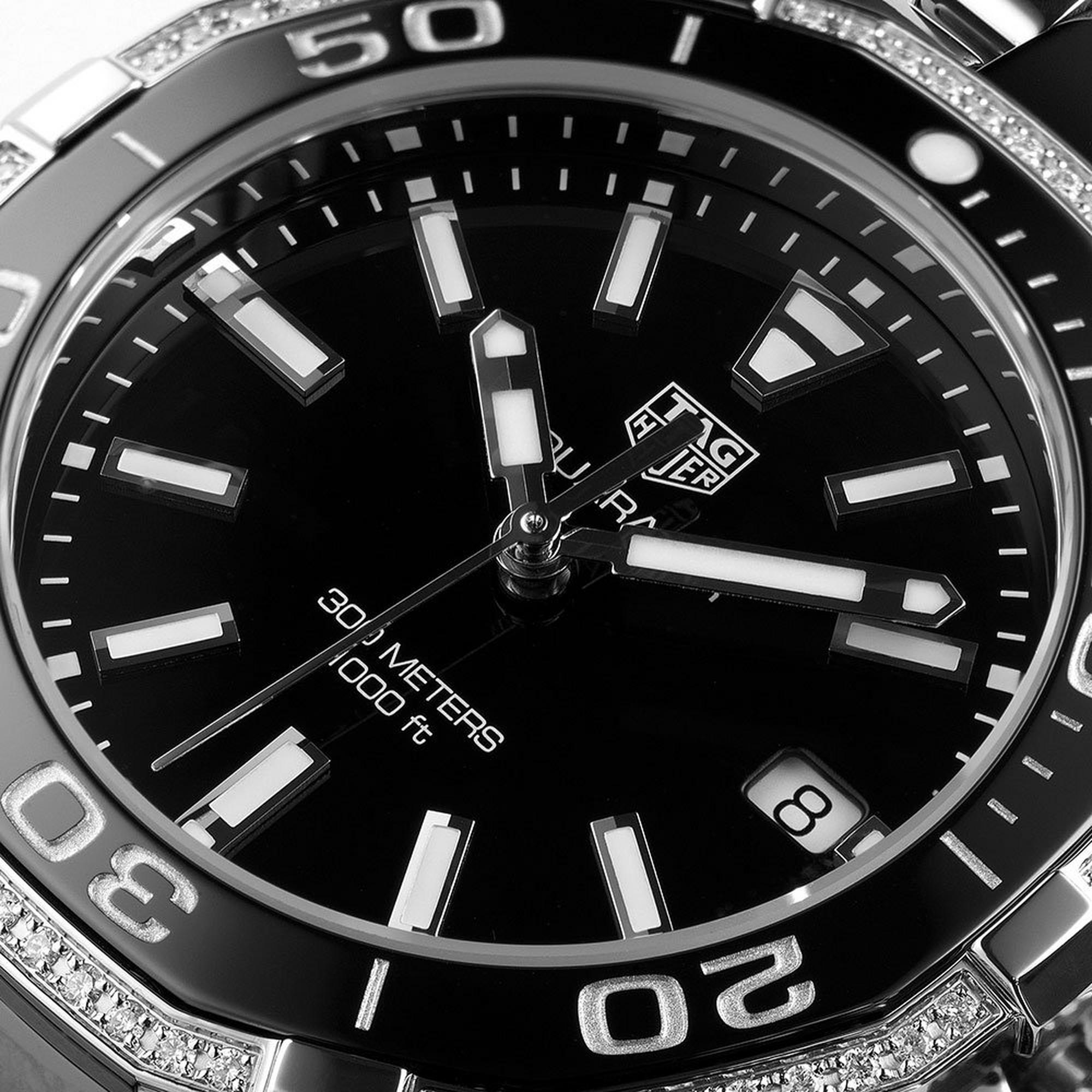 TAG Heuer Aquaracer WAY131G.BA0913 Ladies' Black Dial Diamond Bezel Diver Watch with Ceramic Bracelet