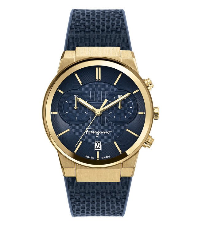 Salvatore Ferragamo Sapphire Chronograph Blue Dial Blue Silicone Strap Watch for Men - SFME00221