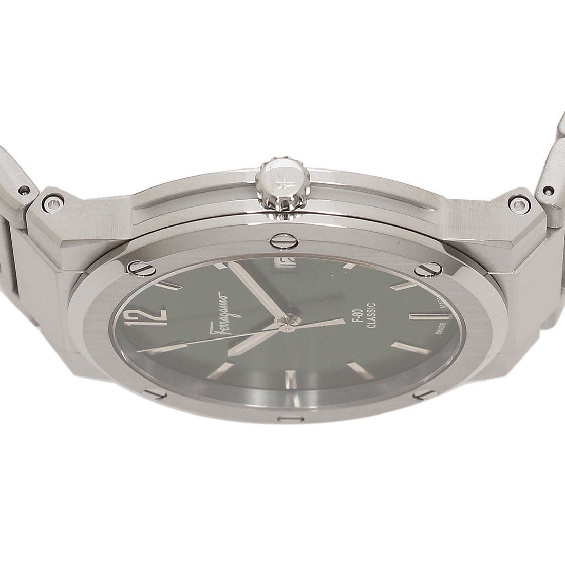 Salvatore Ferragamo F-80 Classic Green Dial Silver Steel Strap Watch for Men - SFDT02123