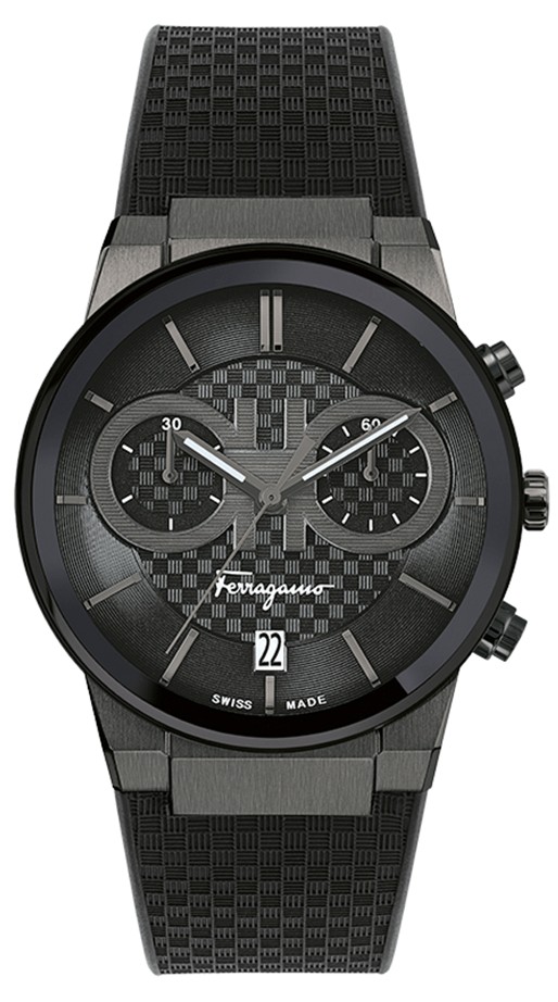 Salvatore Ferragamo Sapphire Chrono Black Dial Black Rubber Strap Watch for Men - SFME00621