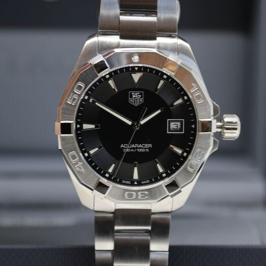 Tag Heuer Aquaracer Quartz Black Dial Silver Steel Strap Watch for Men - WAY1110.BA0928