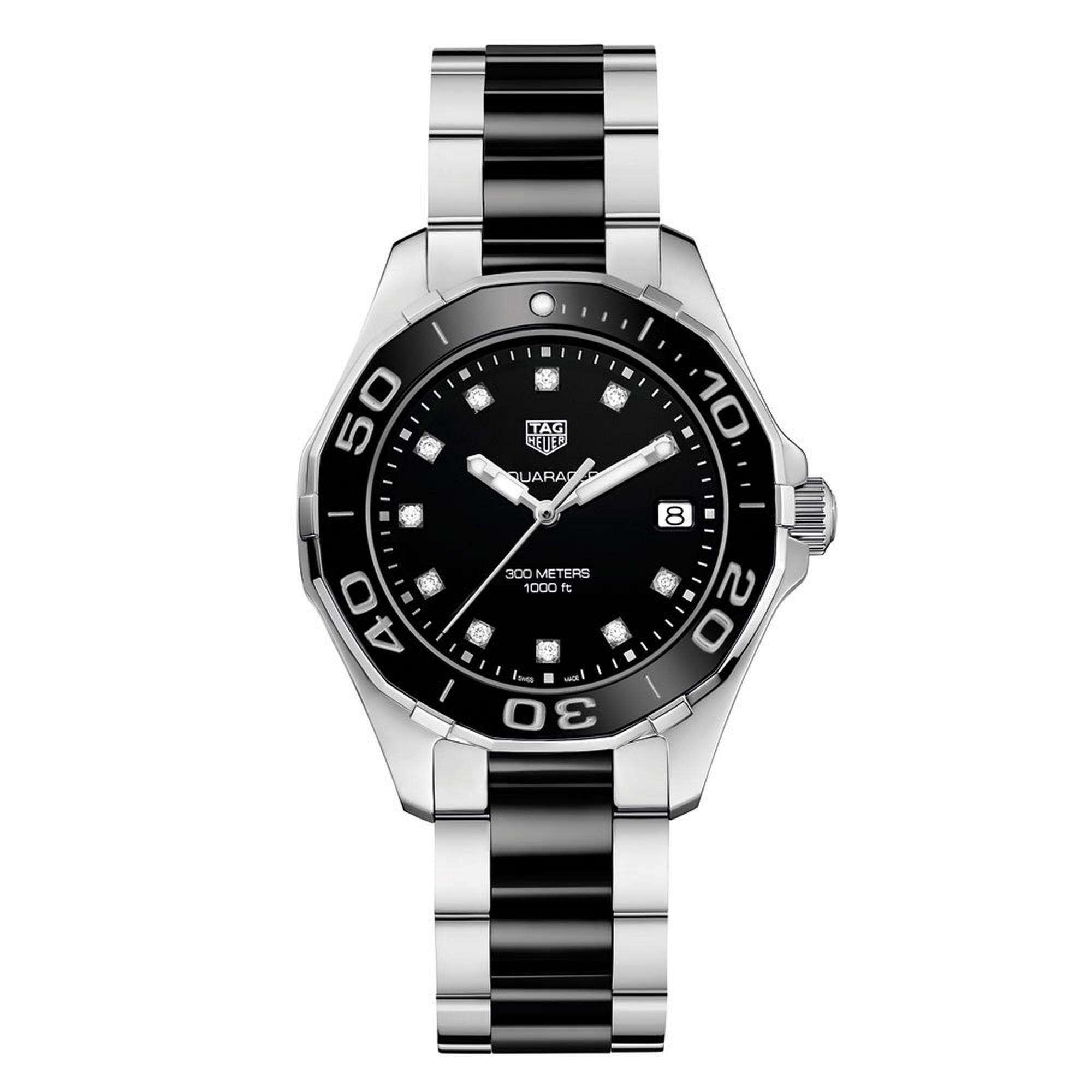 TAG Heuer Aquaracer WAY131C.BA0913 Ladies' Black Dial Diamond Diver Watch with Stainless Steel and Ceramic Bracelet