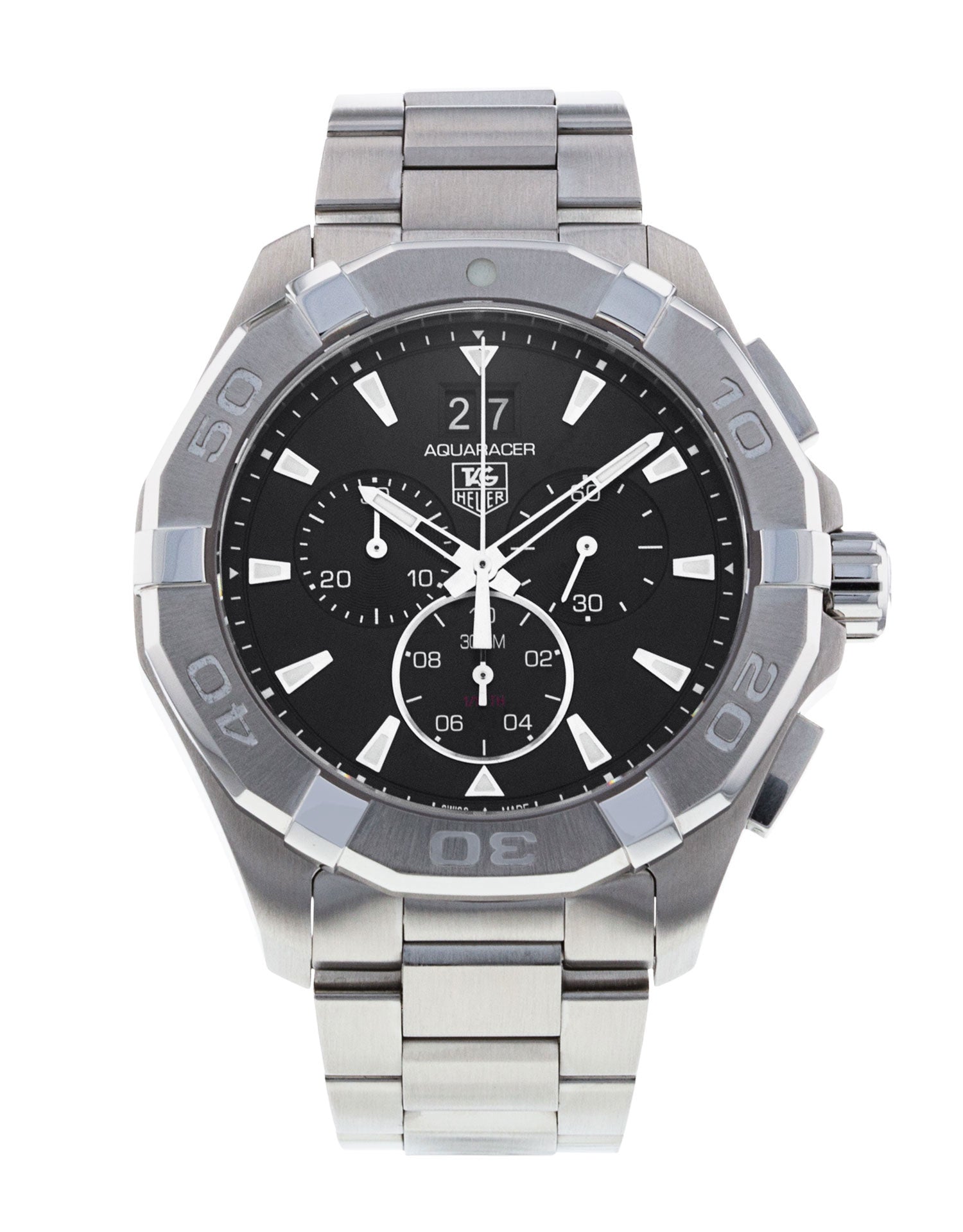 Tag Heuer Aquaracer Chronograph Black Dial Silver Steel Strap Watch for Men - CAY1110.BA0927