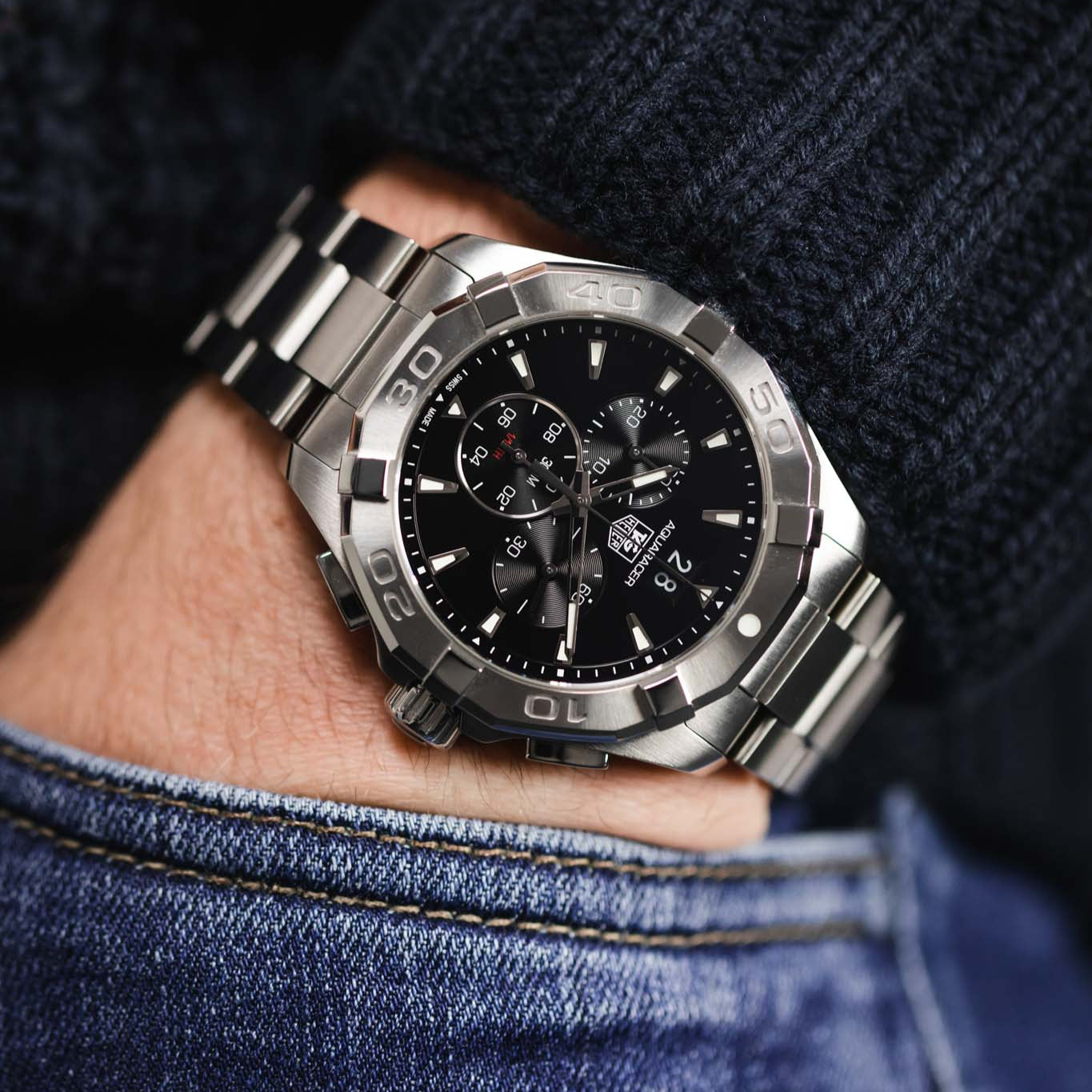 Tag Heuer Aquaracer Chronograph Black Dial Silver Steel Strap Watch for Men - CAY1110.BA0927