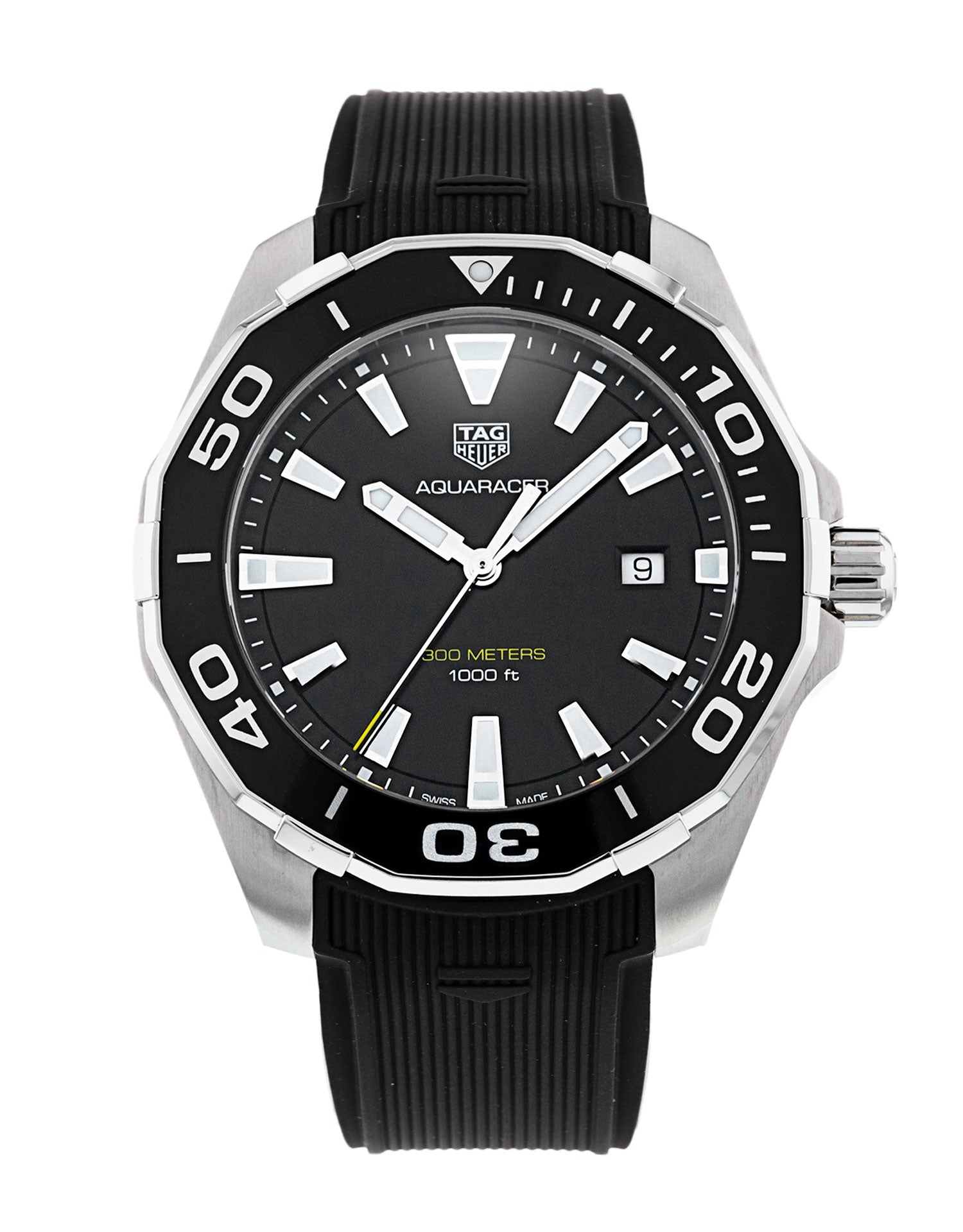 Tag Heuer Aquaracer Quartz Black Dial Black Rubber Strap Watch for Men -  WAY101A.FT6141
