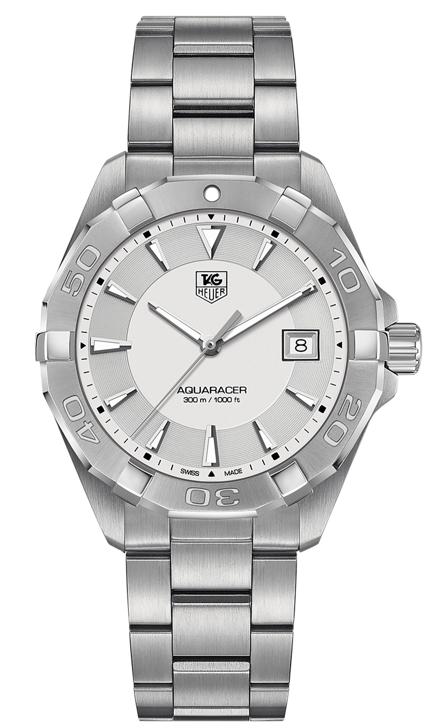 Tag Heuer Aquaracer Quartz White Dial Silver Steel Strap Watch for Men - WAY1111.BA0928