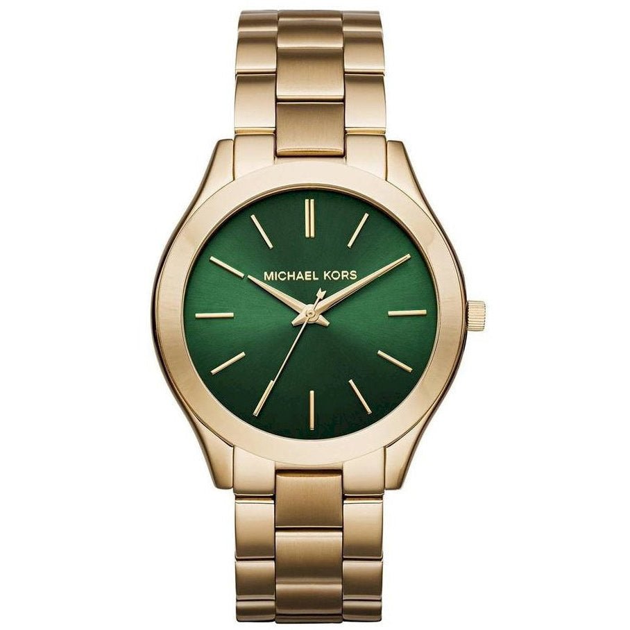 Michael Kors MK3435 Ladies Slim Runway Gold Green Watch