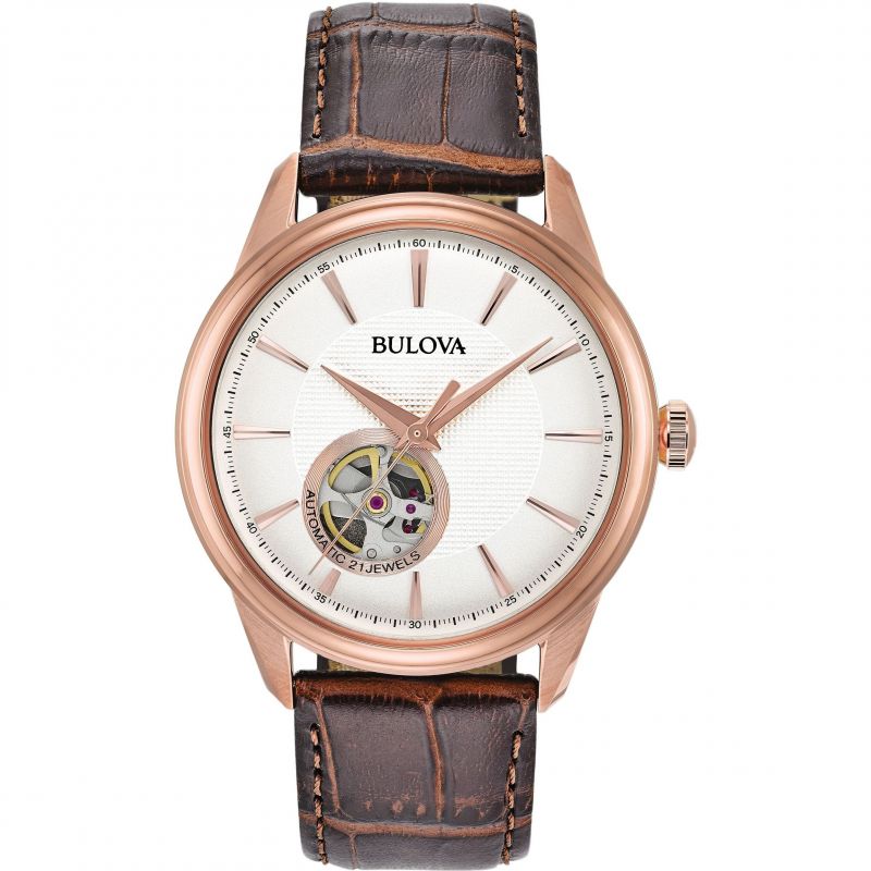 Bulova Classic Skeleton Auto Men's Brown Watch 97A133