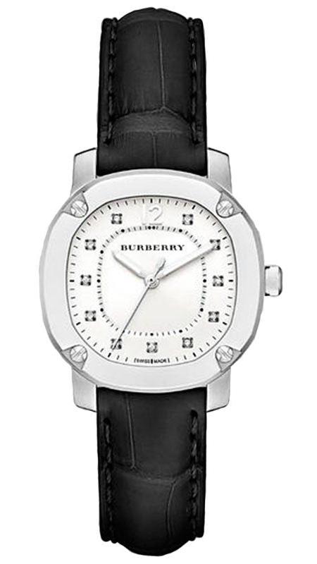 Burberry The Britain Diamonds White Dial Black Leather Strap Watch for Women - BBY1806