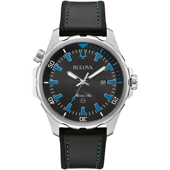 Marine Star Black Leather Watch 96B337