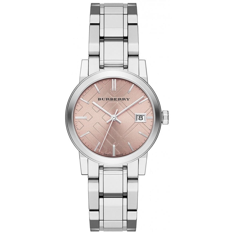 Burberry Ladies Watch Check Stamped 34mm Pink BU9124