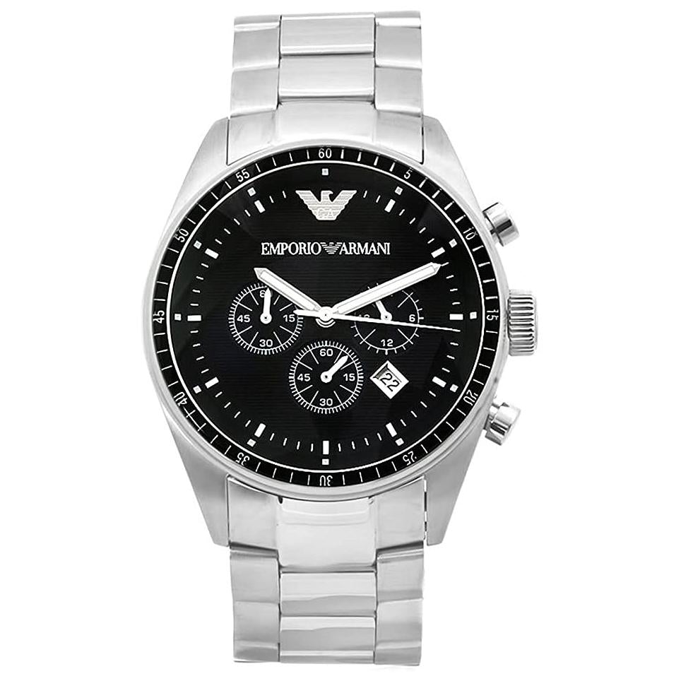 Emporio Armani AR0585 Men's Sportivo Black Dial Stainless Steel Chronograph Watch