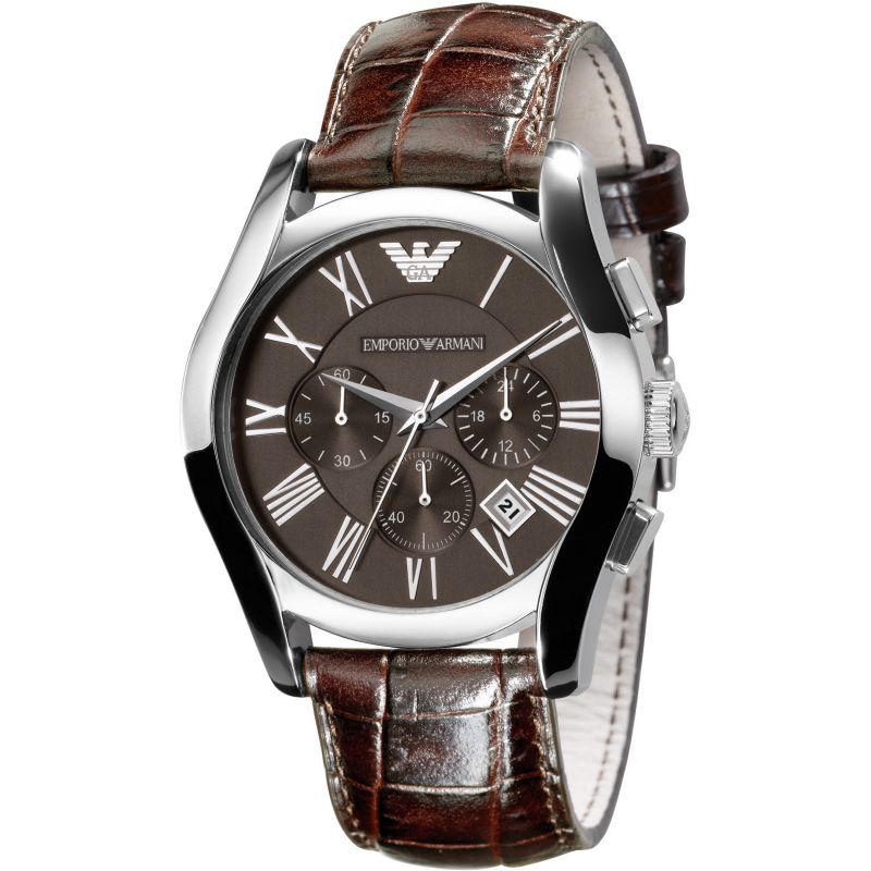 Emporio Armani AR0671 Men's Valente Brown Dial Chronograph Watch with Leather Strap