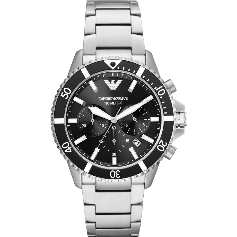 Emporio Armani AR11360 Men's Diver Chronograph Black Dial Stainless Steel Watch