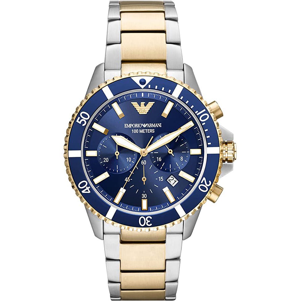 Emporio Armani AR11362 Men's Blue Dial Two-Tone Diver Chronograph Watch