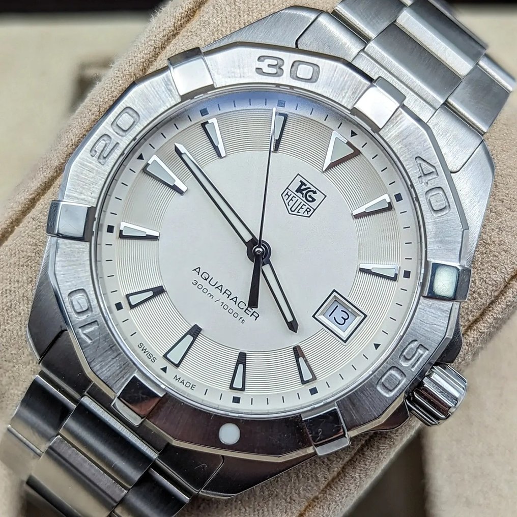 Tag Heuer Aquaracer Quartz White Dial Silver Steel Strap Watch for Men - WAY1111.BA0928