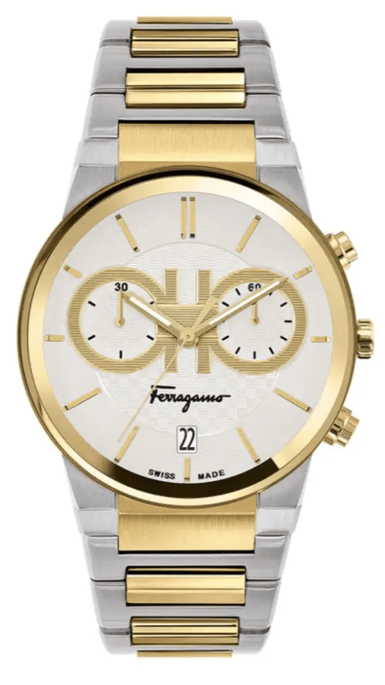 Salvatore Ferragamo F-80 Classic White Dial Two Tone Steel Strap Watch for Men - SFME00821