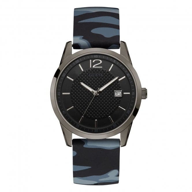 Guess Gents Gunmetal Black Dial Camo Strap Watch W0991G6