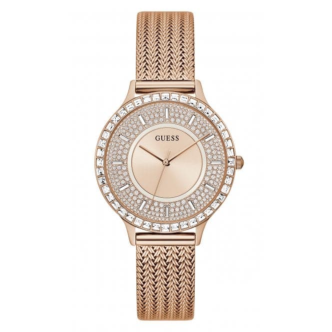 Guess Ladies Soiree Stainless Steel Mesh Rose Gold Watch GW0402L3