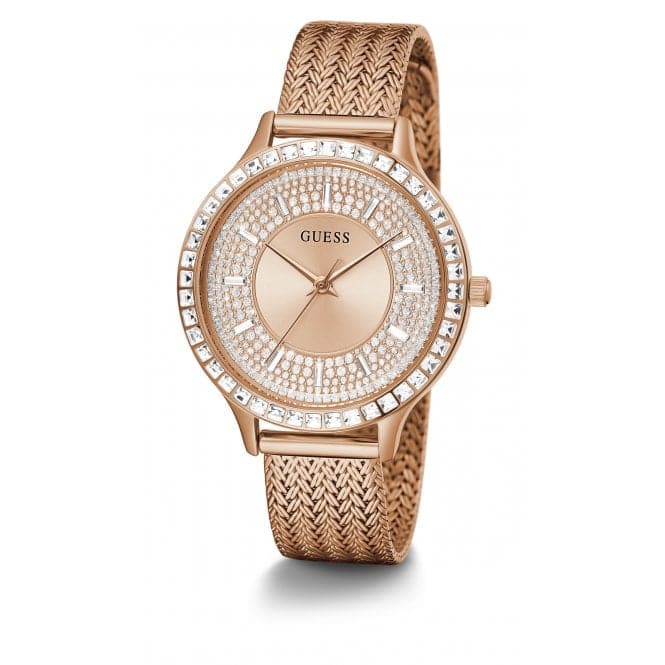 Guess Ladies Soiree Stainless Steel Mesh Rose Gold Watch GW0402L3