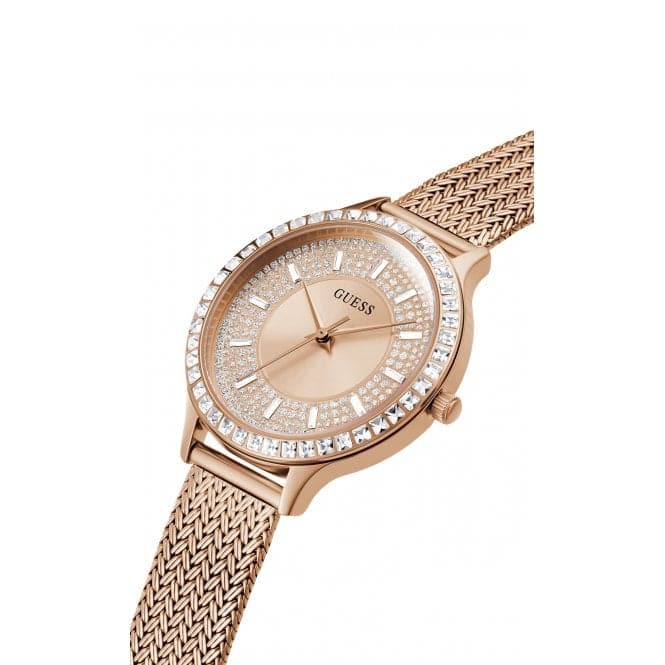 Guess Ladies Soiree Stainless Steel Mesh Rose Gold Watch GW0402L3