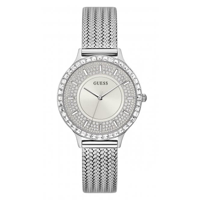 Guess Ladies Soiree Stainless Steel Mesh Silver Watch GW0402L1