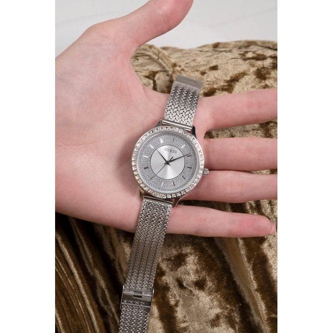 Guess Ladies Soiree Stainless Steel Mesh Silver Watch GW0402L1