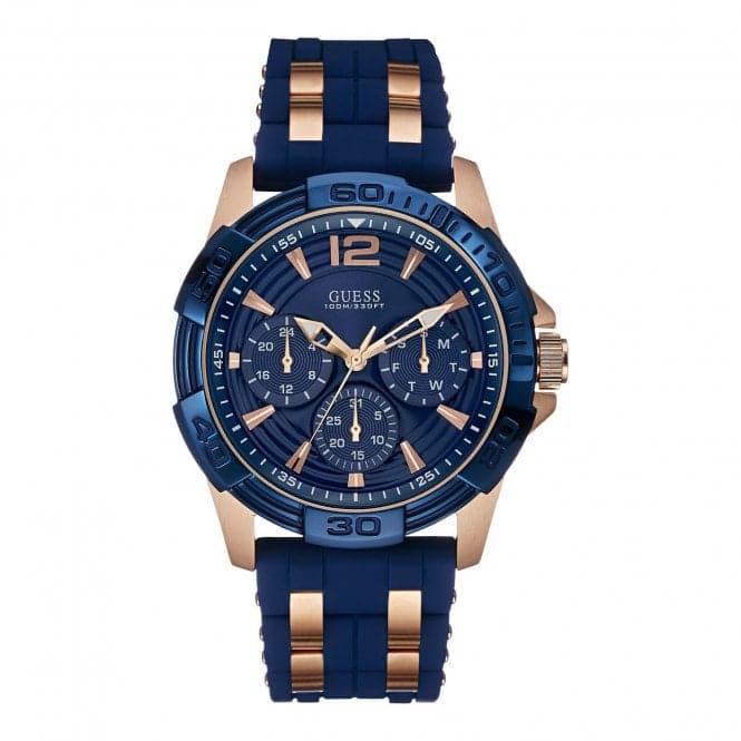 Guess Mens Blue Textured Silicone Strap Watch W0366G4