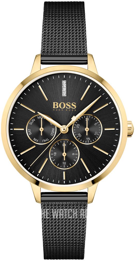 Hugo Boss Women's 1502601 Symphony Gold-Tone and Black Mesh Bracelet Watch