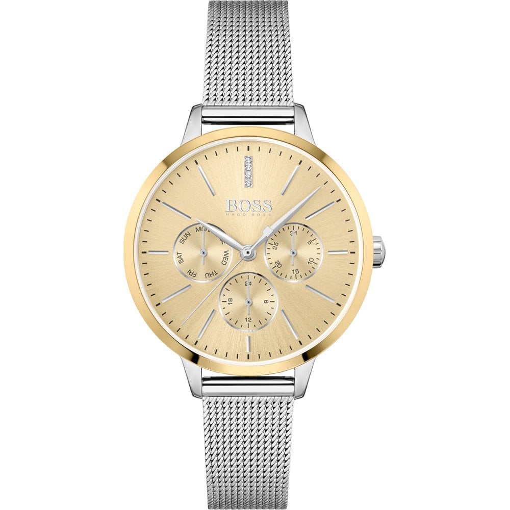 Hugo Boss Women's 1502600 Symphony Gold-Tone and Silver Mesh Bracelet Watch