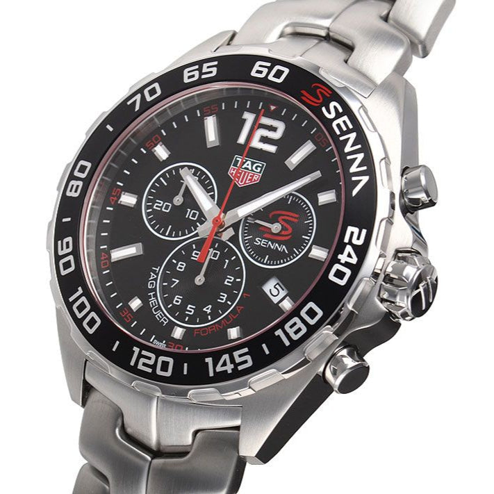 Tag Heuer Senna Chronograph Special Edition Black Dial Silver Steel Strap Watch for Men - CAZ1015.BA0883
